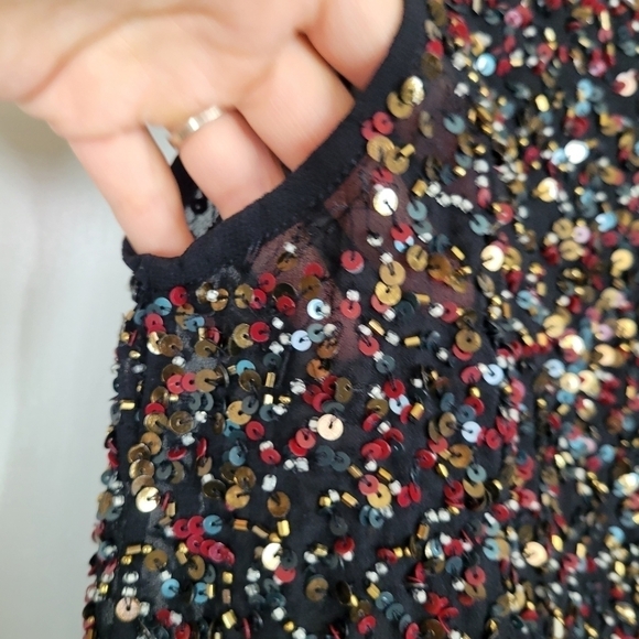 Walter Baker Fully Sequins Lara Top‎ Small Colorful Night Sheer Tank Gunmetal - Picture 4 of 16